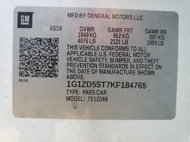 2019 CHEVROLET MALIBU LT - 1G1ZD5ST7KF184765