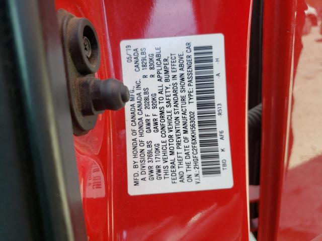 2019 HONDA CIVIC LX - 2HGFC2F6XKH563002