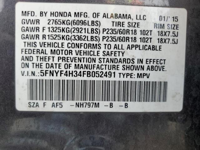 2015 HONDA PILOT SE 5FNYF4H34FB052491