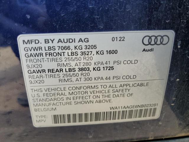 2022 AUDI E-TRON SPO WA11AAGE6NB023281