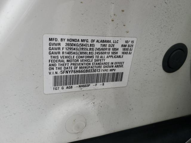 2016 HONDA PILOT EXL - 5FNYF6H66GB033013