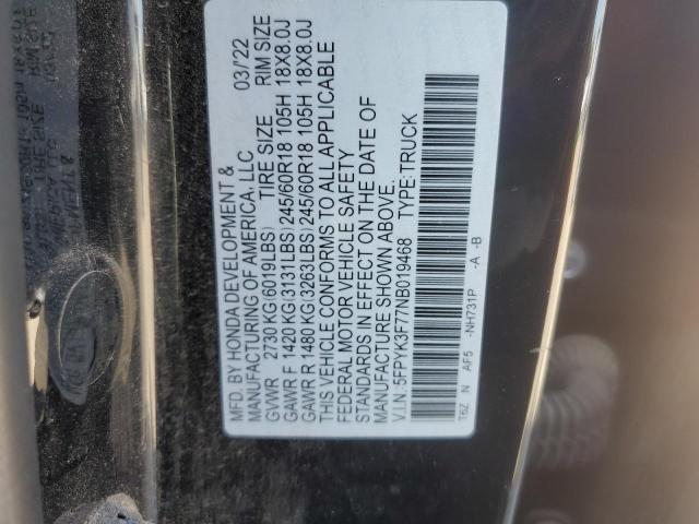 2022 HONDA RIDGELINE 5FPYK3F77NB019468
