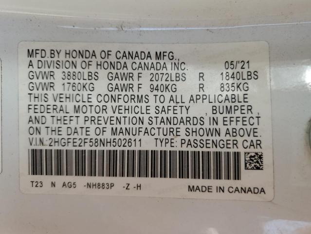2022 HONDA CIVIC SPOR - 2HGFE2F58NH502611