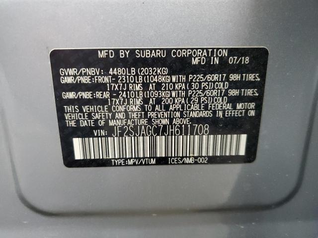 2018 SUBARU FORESTER 2 JF2SJAGC7JH611708
