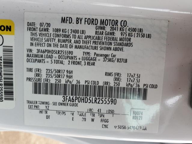 2020 FORD FUSION SE - 3FA6P0HD5LR255590