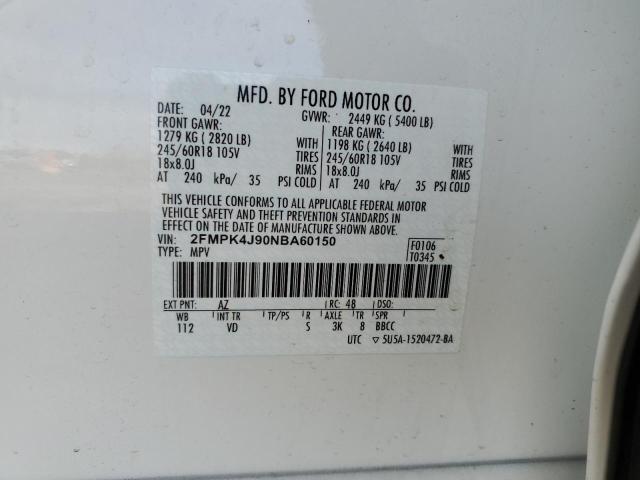 2022 FORD EDGE SEL - 2FMPK4J90NBA60150