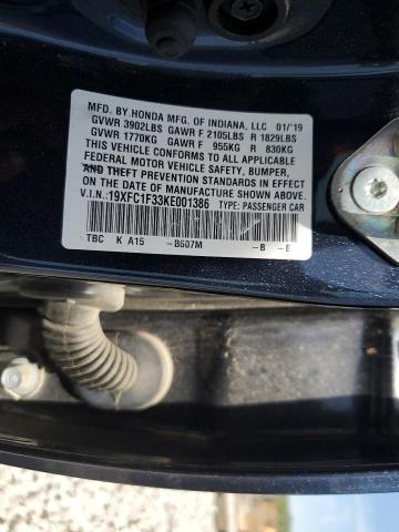 2019 HONDA CIVIC 19XFC1F33KE001386