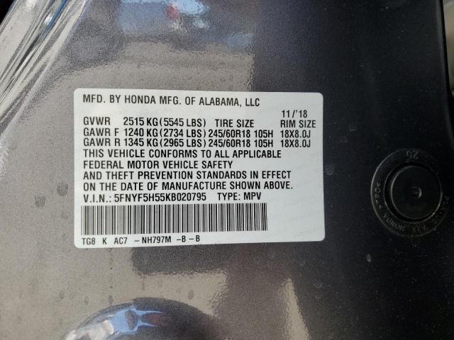 2019 HONDA PILOT EXL 5FNYF5H55KB020795