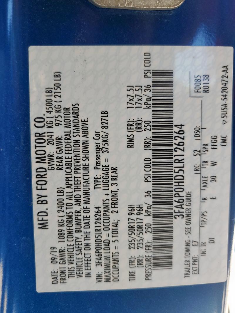 2020 FORD FUSION SE - 3FA6P0HD5LR126264
