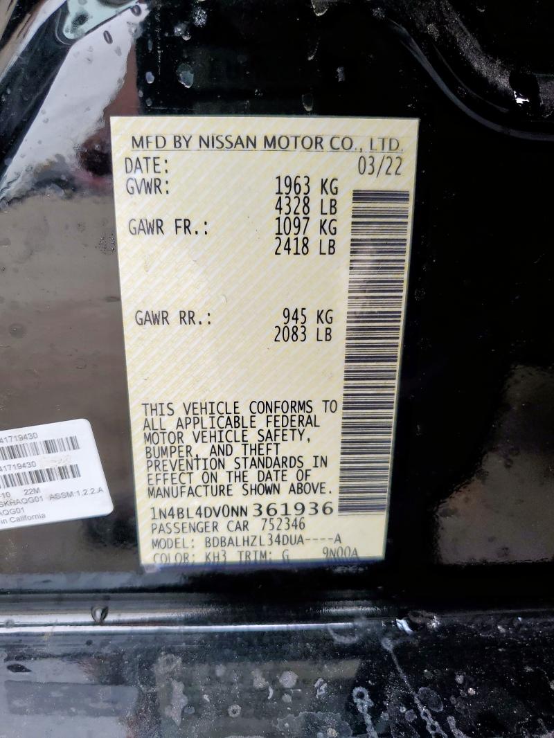 2022 NISSAN ALTIMA SV - 1N4BL4DV0NN361936