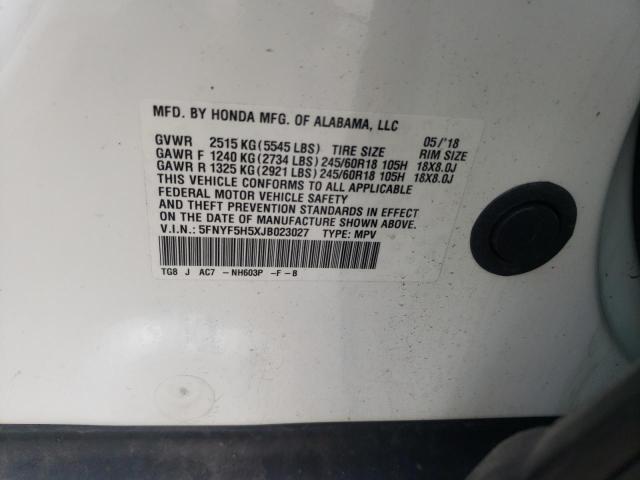 2018 HONDA PILOT EXL - 5FNYF5H5XJB023027