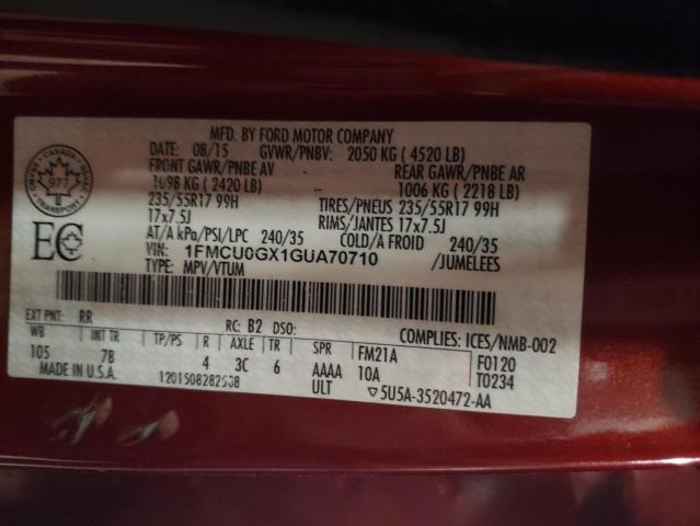 2016 FORD ESCAPE SE - 1FMCU0GX1GUA70710