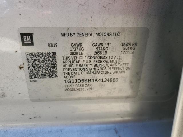 2019 CHEVROLET SONIC LT - 1G1JD5SB3K4134980