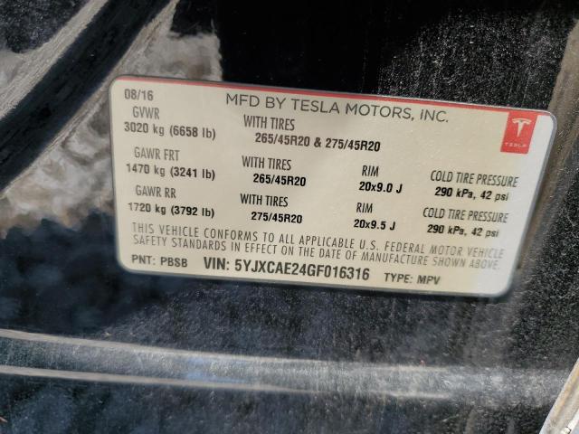 2016 TESLA MODEL X 5YJXCAE24GF016316