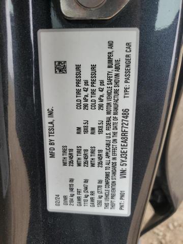 2024 TESLA MODEL 3 5YJ3E1EA8RF727486