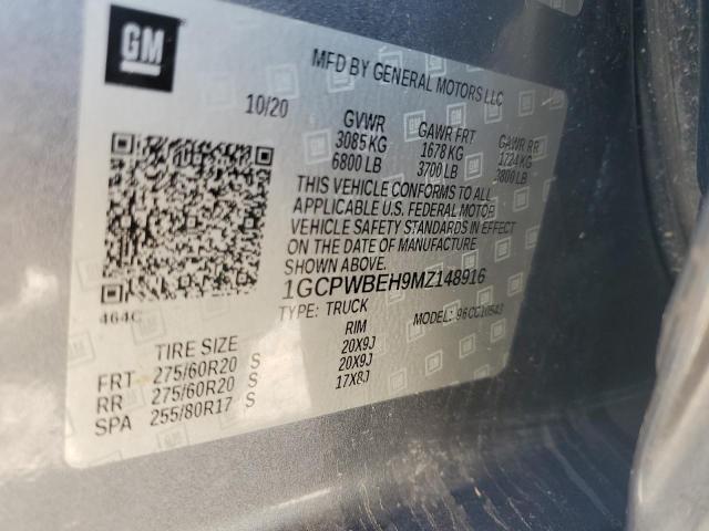 2021 CHEVROLET SILVERADO C1500 CUSTOM 1GCPWBEH9MZ148916