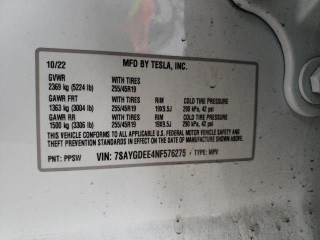 2022 TESLA MODEL Y - 7SAYGDEE4NF576275