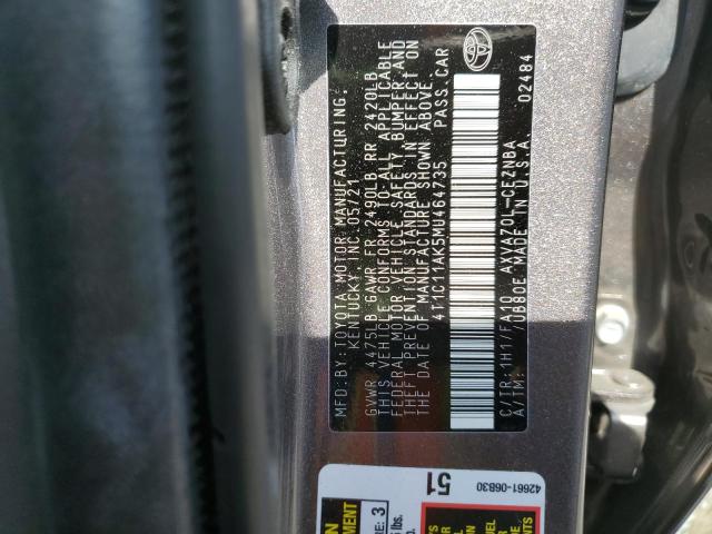 2021 TOYOTA CAMRY LE 4T1C11AK5MU464735