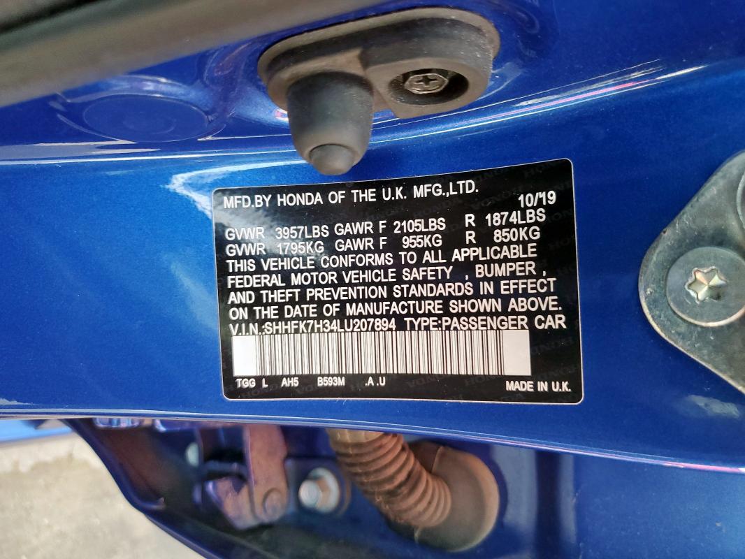 2020 HONDA CIVIC LX - SHHFK7H34LU207894
