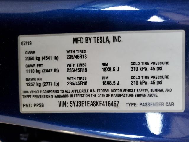 2019 TESLA MODEL 3 - 5YJ3E1EA8KF416467