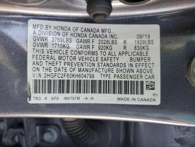 2019 HONDA CIVIC LX - 2HGFC2F60KH604799