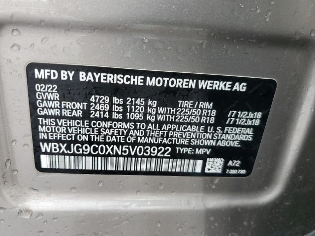 2022 BMW X1 XDRIVE2 - WBXJG9C0XN5V03922