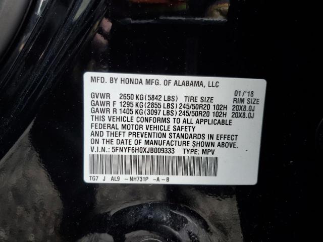 2018 HONDA PILOT ELIT - 5FNYF6H0XJB009333