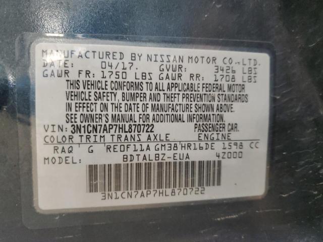 2017 NISSAN VERSA S - 3N1CN7AP7HL870722