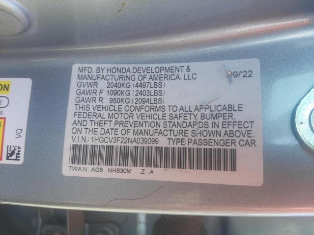 2022 HONDA ACCORD HYB - 1HGCV3F22NA039099