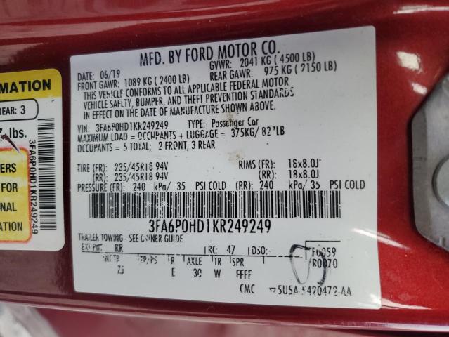 2019 FORD FUSION SE - 3FA6P0HD1KR249249
