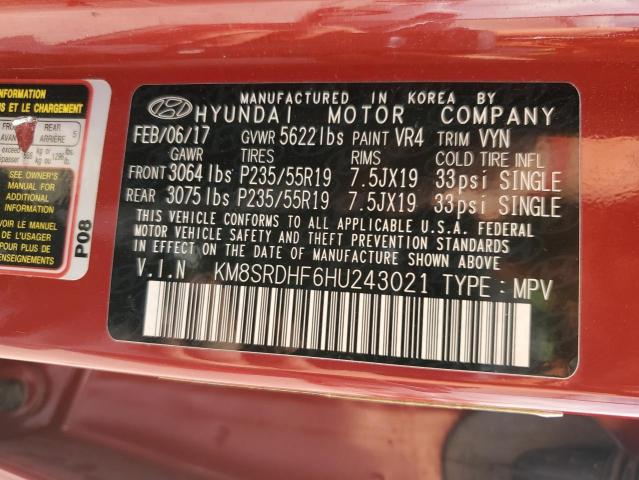 2017 HYUNDAI SANTA FE S - KM8SRDHF6HU243021