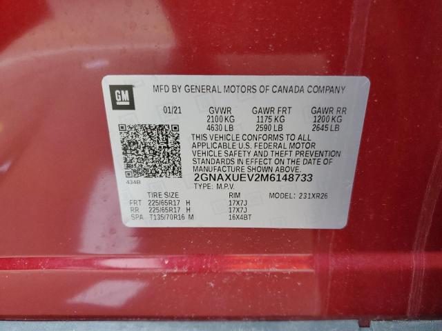 2021 CHEVROLET EQUINOX LT 2GNAXUEV2M6148733