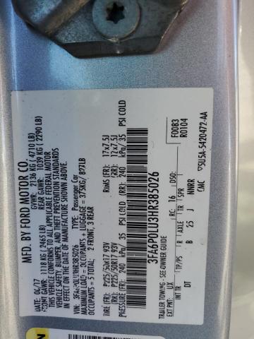 2017 FORD FUSION SE - 3FA6P0LU3HR385026