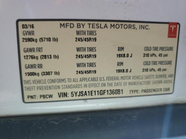 2016 TESLA MODEL S - 5YJSA1E11GF136081