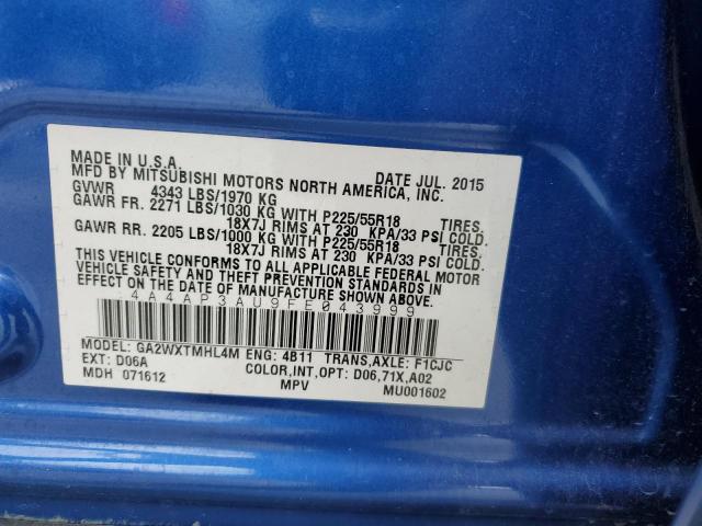 2015 MITSUBISHI OUTLANDER - 4A4AP3AU9FE043999
