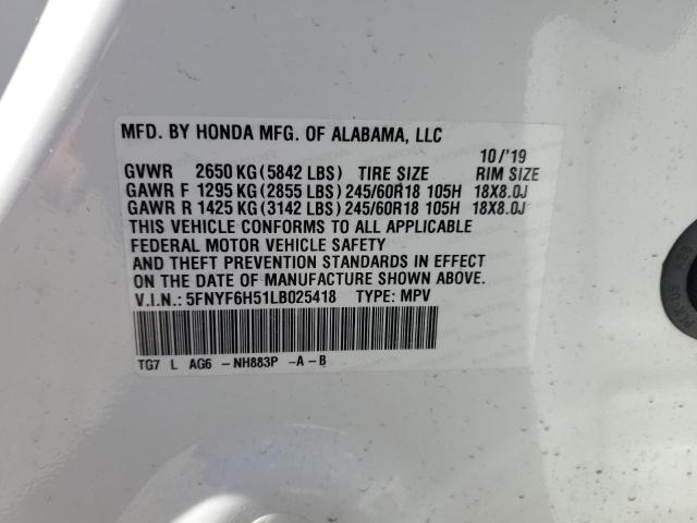 2020 HONDA PILOT EXL - 5FNYF6H51LB025418