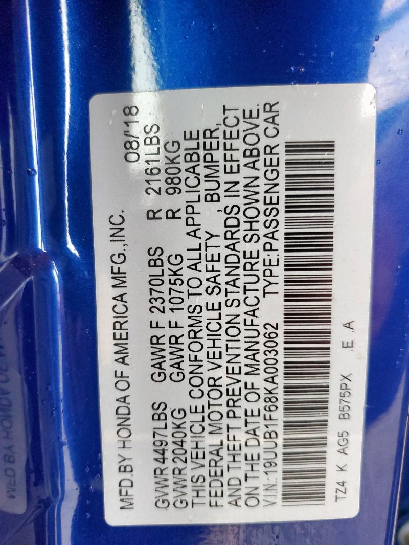 2019 ACURA TLX TECHNO - 19UUB1F68KA003062