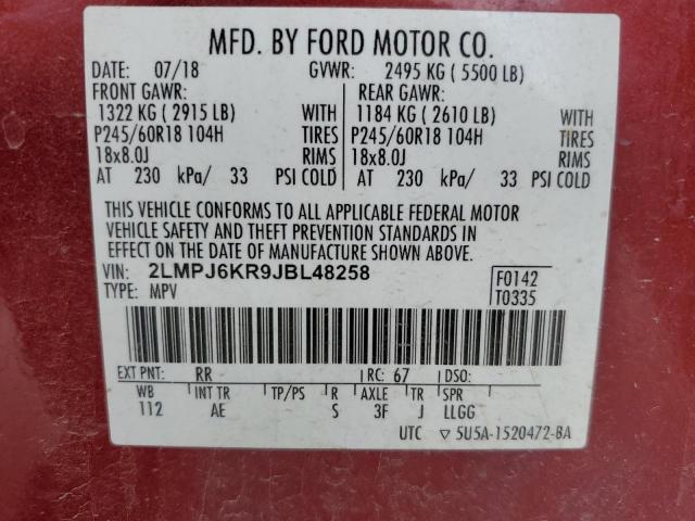 2018 LINCOLN MKX SELECT 2LMPJ6KR9JBL48258