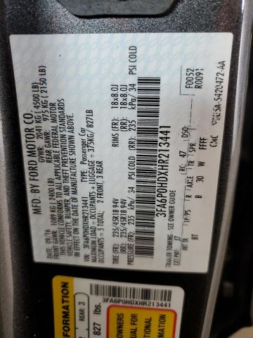 2017 FORD FUSION SE - 3FA6P0HDXHR213441