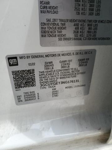 2022 CHEVROLET SILVERADO - 3GCUYGET3NG176131