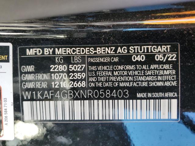 2022 MERCEDES-BENZ C 300 W1KAF4GBXNR058403