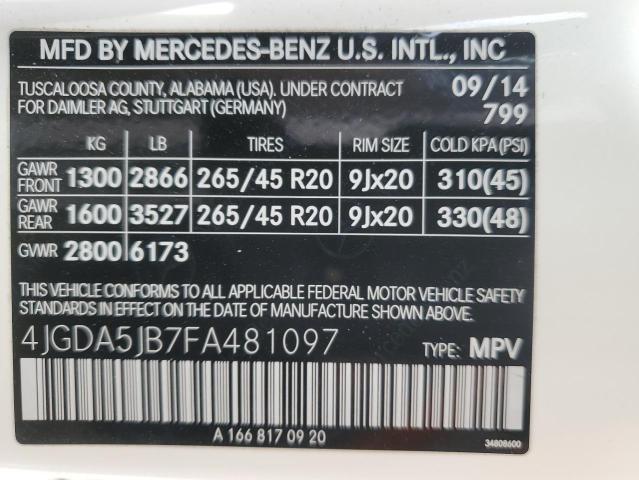 2015 MERCEDES-BENZ ML 350 - 4JGDA5JB7FA481097