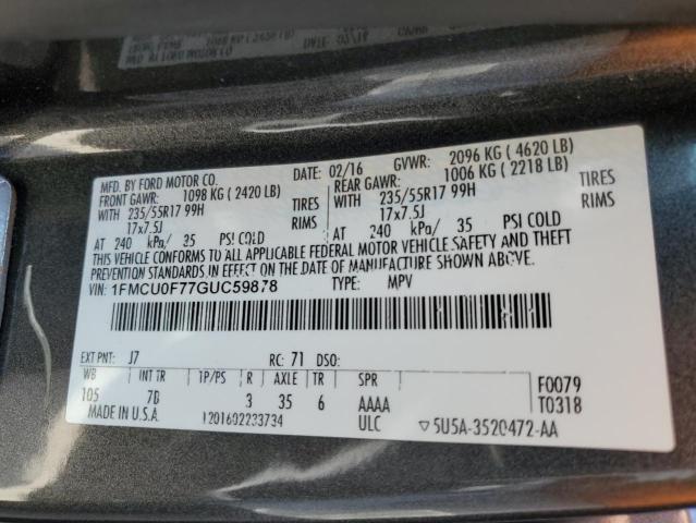 2016 FORD ESCAPE S 1FMCU0F77GUC59878
