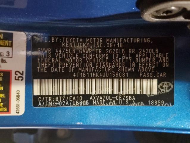 2018 TOYOTA CAMRY L - 4T1B11HK4JU156081