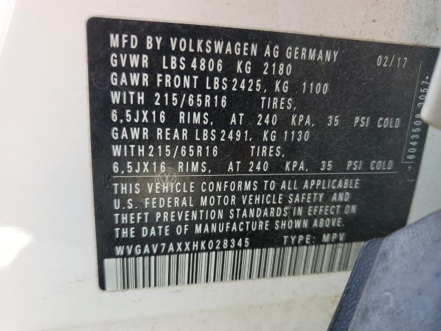 2017 VOLKSWAGEN TIGUAN S - WVGAV7AXXHK028345