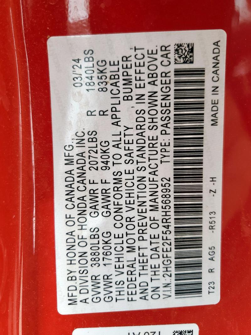 2024 HONDA CIVIC SPOR - 2HGFE2F54RH568952