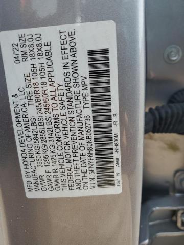 2022 HONDA PILOT TRAI 5FNYF6H80NB052736