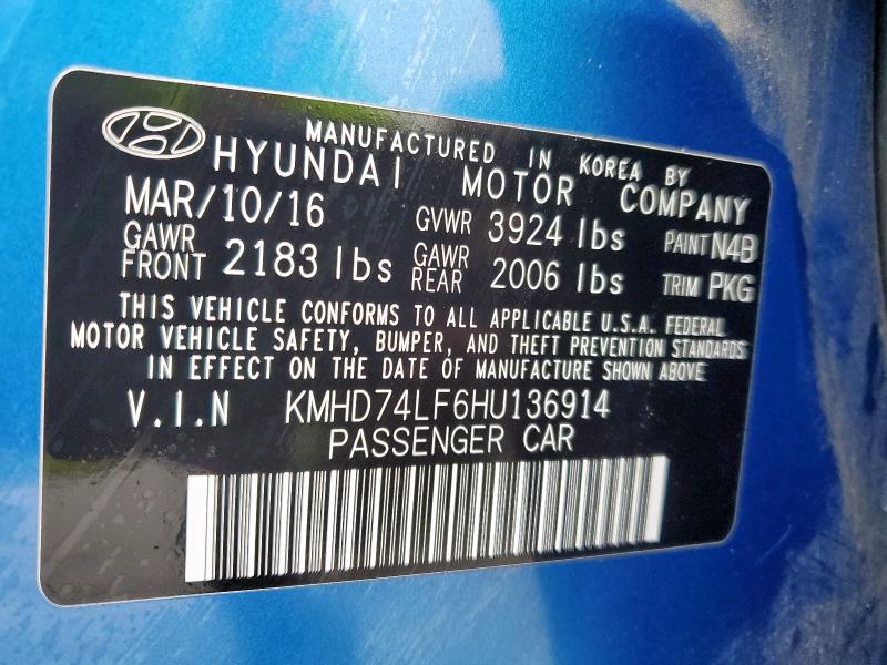 2017 HYUNDAI ELANTRA SE - KMHD74LF6HU136914