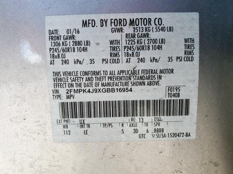 2016 FORD EDGE SEL - 2FMPK4J9XGBB16954