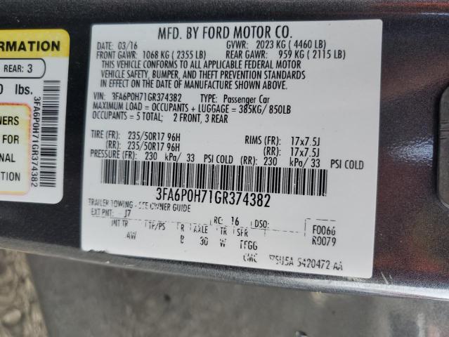 2016 FORD FUSION SE - 3FA6P0H71GR374382